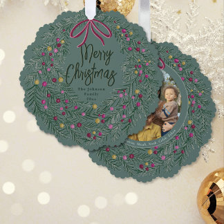 Adorno De Papel Sage Burgundy Merry Christmas Ornament with Photo