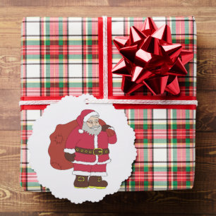 Adorno De Papel Santa Claus de rojo con bolsa de regalo y anteojos