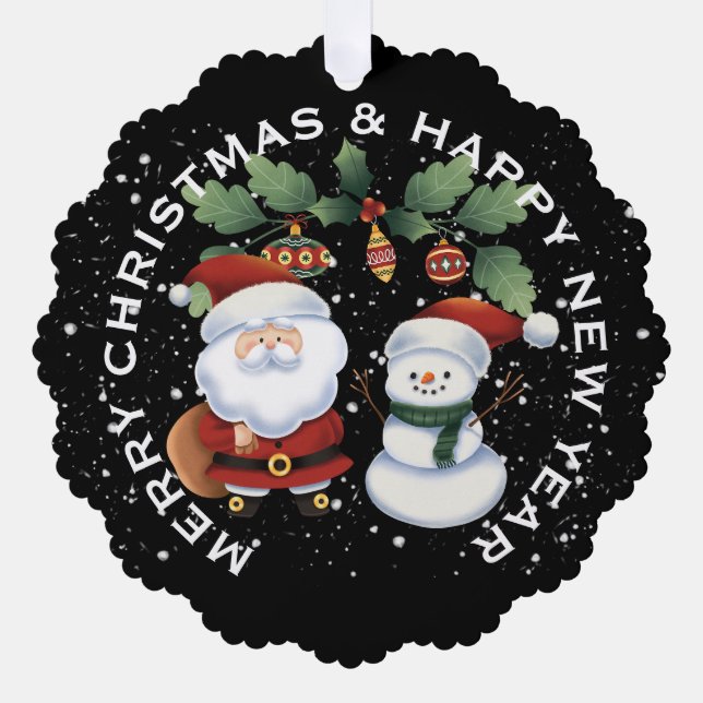 Adorno De Papel SANTA con SNOWMAN , NAVIDADES PERSONALIZADOS (Anverso)