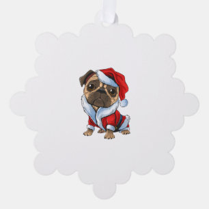 Adorno De Papel Santa Pug Cute Pug con traje de Santa
