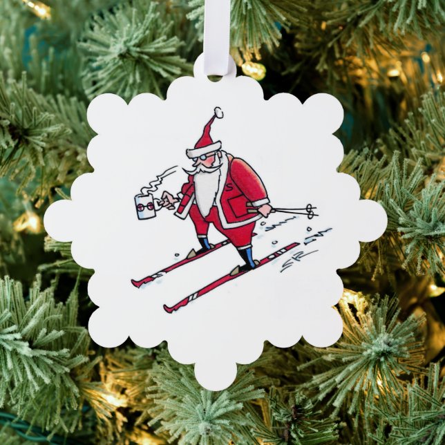 Adorno De Papel Santa Skiing snowflake paper ornament (Insitu (árbol))