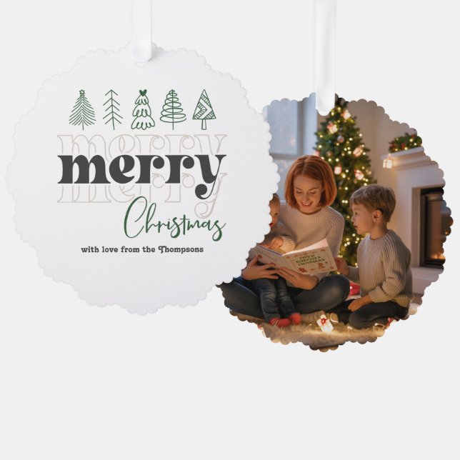 Adorno De Papel Scandi Neutral Scribbles Merry Christmas Keepsake (Anverso/Reverso)