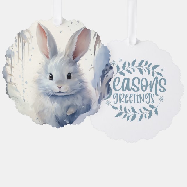 Adorno De Papel Season's Greetings Little Rabbit In Snow (Anverso/Reverso)