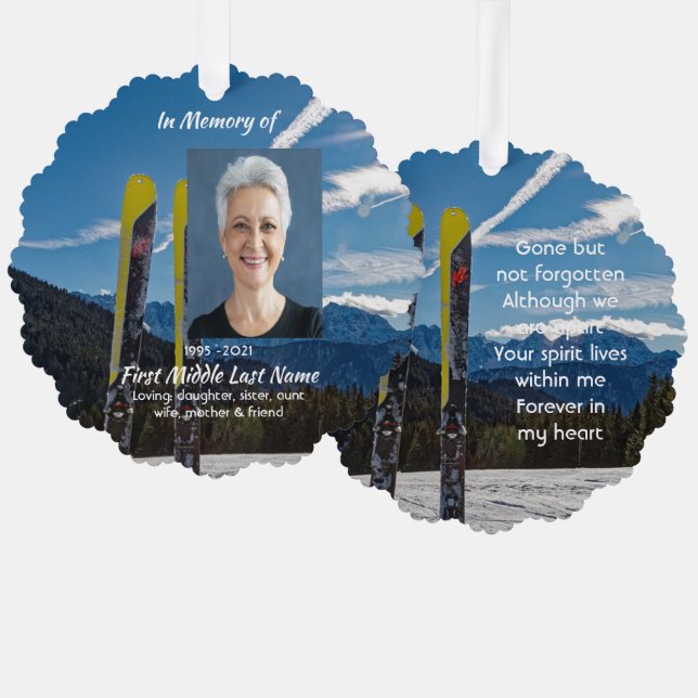 Adorno De Papel Skiing Skier Memorial Keepsake  (Anverso/Reverso)