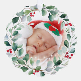Adorno De Papel Sleeping Baby in Santa Hat with Holiday Wreath