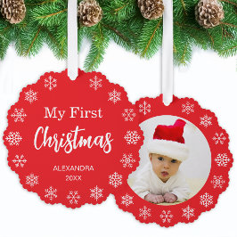 Adorno De Papel Snowflakes Baby Photo My First Christmas Red White
