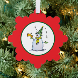 Adorno De Papel snowman christmas ornament with broom and stars