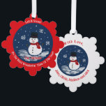 Adorno De Papel Snowman RED Personalizado<br><div class="desc">Red de muñeco de nieve pintado a mano PERSONALIZA</div>
