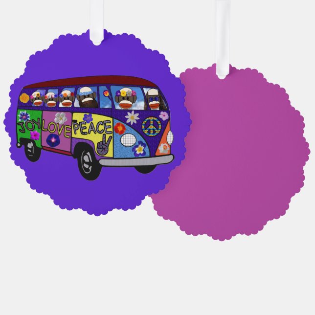 Adorno De Papel Sock Monkey Peace Bus Paper Ornament Card (Anverso/Reverso)