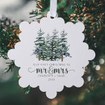 Adorno De Papel Sr. y Sra. Winter Forest Watercolor Navidades<br><div class="desc">Tarjeta de ornamento navideño Mr&Mrs Winter Forest Watercolor</div>