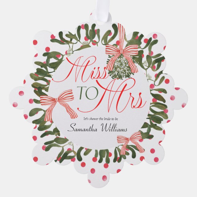 Adorno De Papel Srta. Coquette Bow Mistletoe Bridal Shower (Anverso)