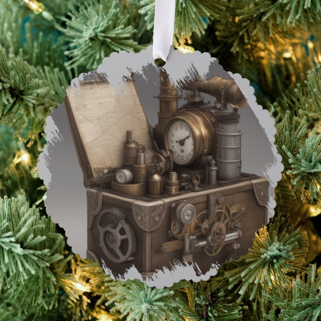 Adorno De Papel Steampunk Time Machine - Vintage Treasure Chest (Insitu (árbol))