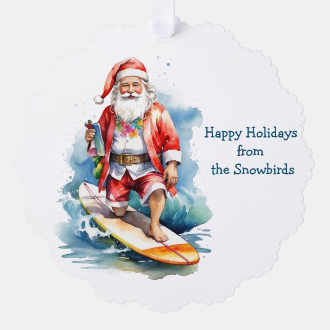 Adorno De Papel Surfing Santa Paper Ornamcard Card (Anverso)