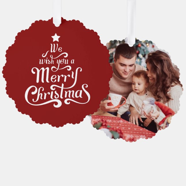 Adorno De Papel Te deseamos una alegre foto linda de Navidad (Anverso/Reverso)