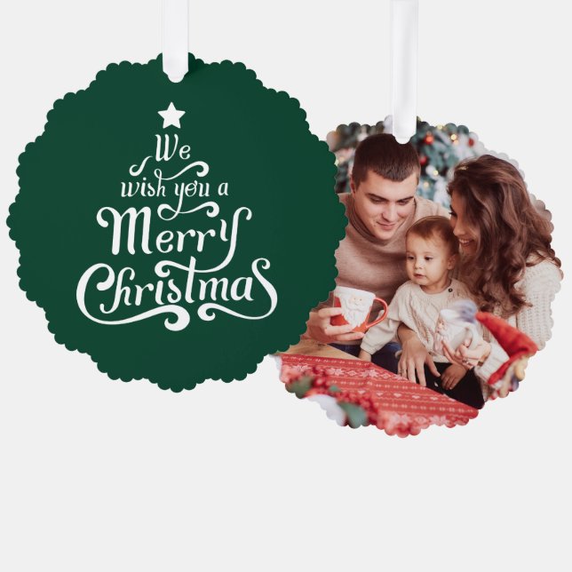 Adorno De Papel Te deseamos una alegre foto linda de Navidad verde (Anverso/Reverso)