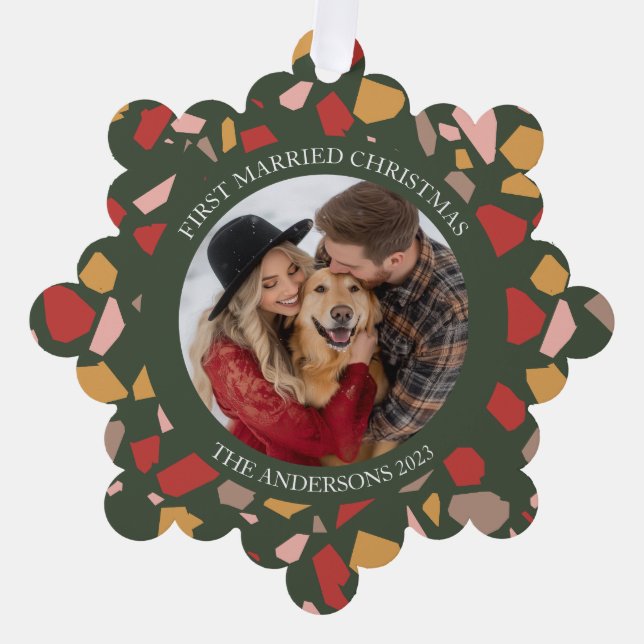 Adorno De Papel Terrazzo moderno Primer Navidad casado (Anverso)