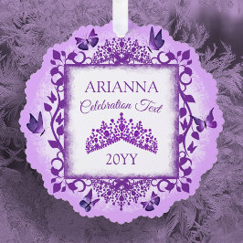Adorno De Papel Tiara personalizada de lila púrpura y mariposas