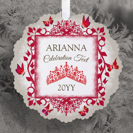 Adorno De Papel Tiara Roja Personalizada de Rubí & Mariposas