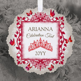 Adorno De Papel Tiara Roja Personalizada de Rubí & Mariposas