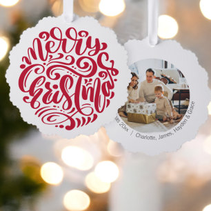 Adorno De Papel Tipografía de Navidades rojos foto personalizada