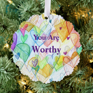 Adorno De Papel Usted es digno de los corazones de regalo Etiqueta