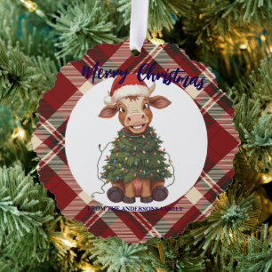Adorno De Papel Vaca de Navidad linda y alegre árbol de Navidad te