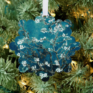 Adorno De Papel Van Gogh Almond Blossoms Oscuro Verde azulado