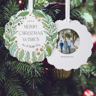 Adorno De Papel Verde blanco Wreath Merry Christmas