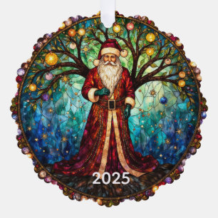 Adorno De Papel Vidrio manchado Santa Claus Árbol de la vida navid