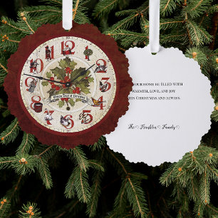 Adorno De Papel Vintage 12 días de la cara de reloj de los Navidad