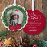 Adorno De Papel Watercolor Wreath Photo Frame Feliz Navidad<br><div class="desc">Estas bellas tarjetas de adorno son una forma maravillosa de enviar saludos de vacaciones que se pueden mostrar directamente en el árbol de Navidad! El diseño sencillo y divertido incluye una corona de color de agua pintada a mano con la foto que hay dentro. El dorso es un precioso color...</div>