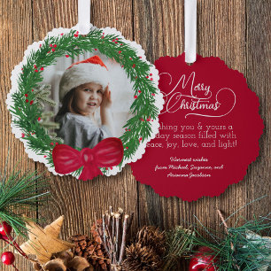 Adorno De Papel Watercolor Wreath Photo Frame Feliz Navidad