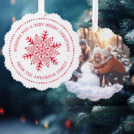 Adorno De Papel Whimical snowflake punto borde rojo blanco