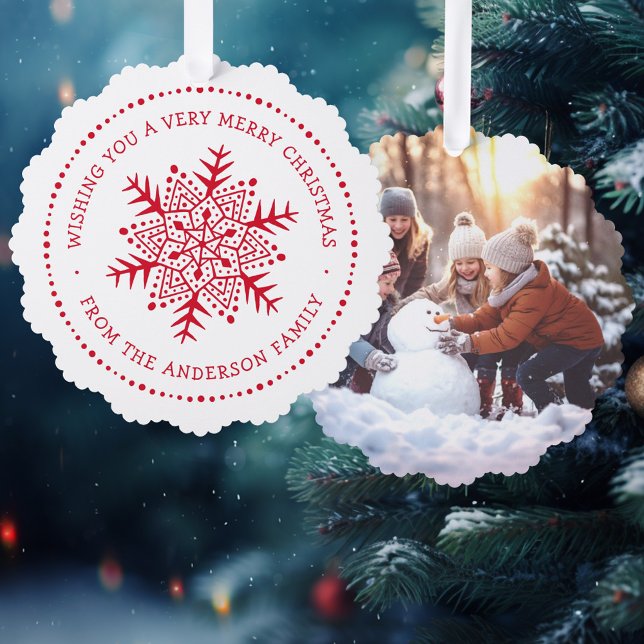 Adorno De Papel Whimical snowflake punto borde rojo blanco (Whimsical snowflake dot border red white ornament card)