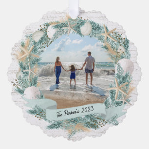 Adorno De Papel Wreath de conchas y pancarta con foto