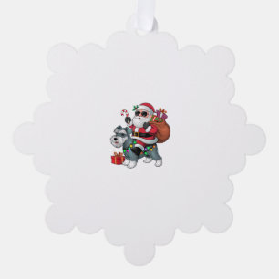 Adorno De Papel Xmas Luces Santa Riding Miniatura Schnauzer Dog