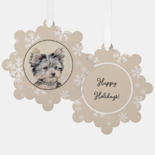 Adorno De Papel Yorkshire Terrier Puppy Pintando Arte Original De