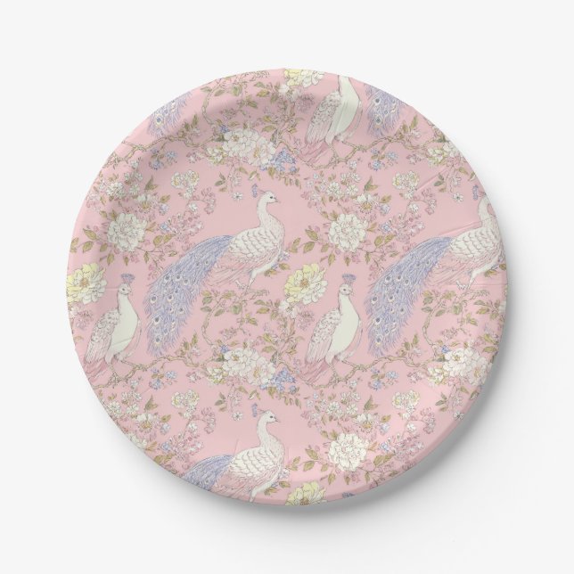 Adorno de pavo real elegante de plato de papel (Anverso)