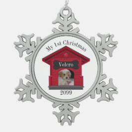 Adorno De Peltre Tipo Copo De Nieve 1.ᵉʳ Navidad Perro Cargar Foto Casa de Perro con H