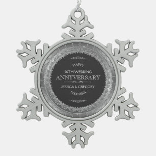 Adorno De Peltre Tipo Copo De Nieve 25° Aniversario Boda Lace negro y plateado