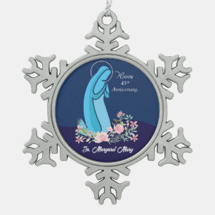 Adorno De Peltre Tipo Copo De Nieve 45º Aniversario de Vida Religiosa Monja Flor Rosa