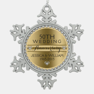 Adorno De Peltre Tipo Copo De Nieve 50.º aniversario Boda de diamantes blancos y plata