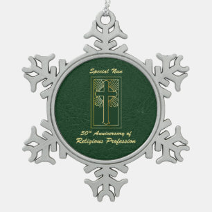 Adorno De Peltre Tipo Copo De Nieve 50° Aniversario de la Profesión Religiosa Verde