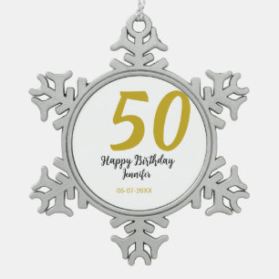 Adorno De Peltre Tipo Copo De Nieve 50 cumpleaños añadir nombre fecha año negro planti