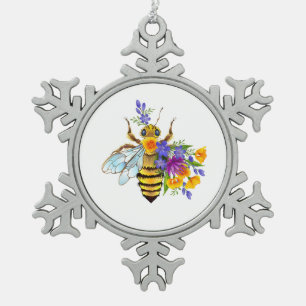 Adorno De Peltre Tipo Copo De Nieve Abeja de flor con plantas silvestres