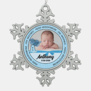 Adorno De Peltre Tipo Copo De Nieve Abuelos Baby Blue Monograma A