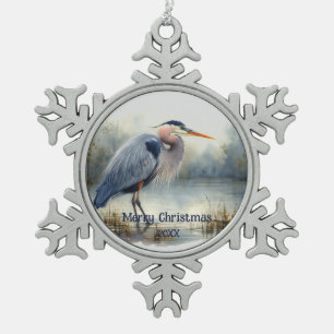Adorno De Peltre Tipo Copo De Nieve Acuarela Gran Azul Heron Naturaleza de vida silves