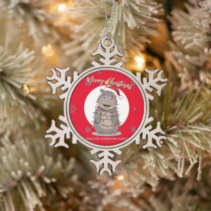 Adorno De Peltre Tipo Copo De Nieve Adorable alegre Hipopótamo árbol de Navidad safari