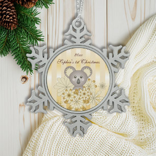 Adorno De Peltre Tipo Copo De Nieve Adorable Animal Bebé Koala Efecto Dorado Raya Niño