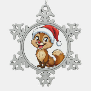 Adorno De Peltre Tipo Copo De Nieve Adorable ardilla de dibujos animados con gorro de